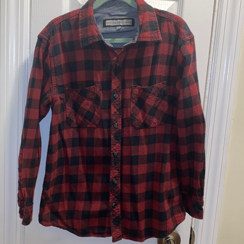 PD&C boys flannel Buffalo plaid button down